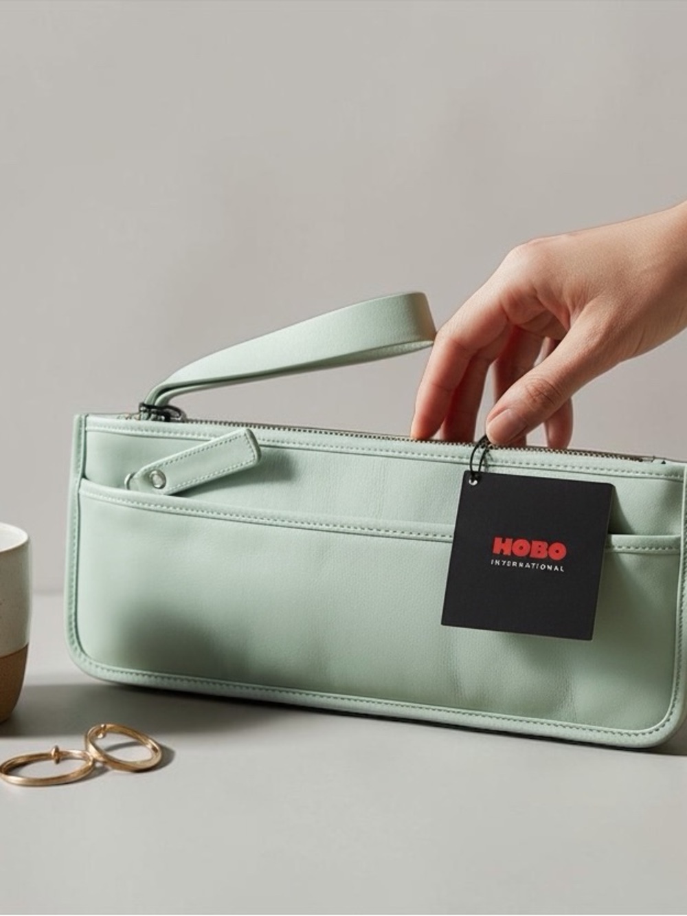 NWT Vintage HOBO International Mint Green Leather Wristlet Clutch NWT Y2K